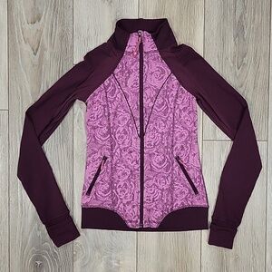 Ivivva by Lululemon Size 10 Maroon and Pink Floral Lace Print Jacker